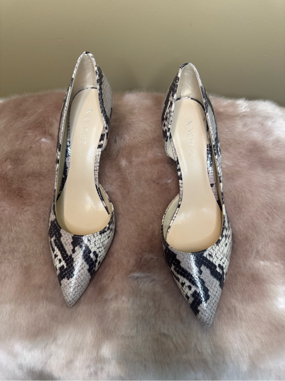 Nine West Snake-Print D'Orsay Pump in Black & Cream